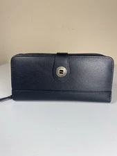 Mundi Black Pebble Grain Full Zip Wallet Clutch Bonded Leather 8" x 4"