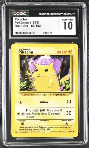 CGC 10 GEM MINT Pikachu 1999 Base Set 58/102 Pokemon Card