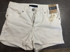AERO Seriously Stretchy High Rise Midi White Denim Shorts 3" Inseam Size 6