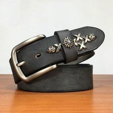 Real Leather Waist Belt Heavy Metal Rivet Studded Unisex Punk Waistband Handmade