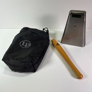 Vintage J.C.R. Percussion Cowbell Handheld Chrome Bongo Bell LP Beater & Bag