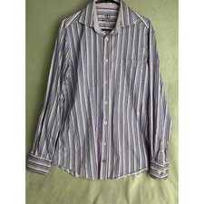 Bugatchi Size XL Button Down Dress Shirt Mens Purple Striped Flip Cuff