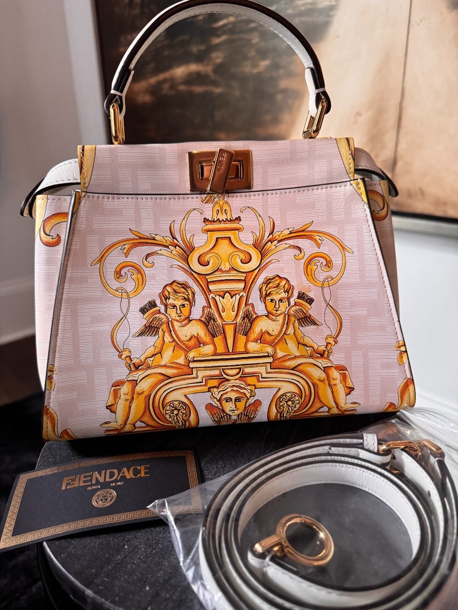 【希少・美品】FENDI×VERSACE リバーシブル シルク ピンク ゴールド Fendi x Versace Fenace Baroque White Gold Mini Peekaboo Iconic