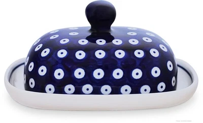 kleine Bunzlauer Keramik Butterdose oval für 125g (1/2 Stück Butter) Dekor 42 - Bild 1 von 3