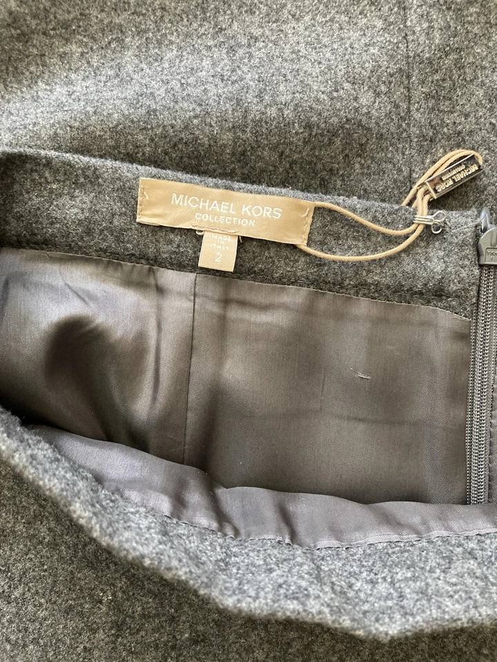 Michael Kors Collection 灰色羊毛羊绒 Midi 女式裙 全新 2 — 第 3/4 张图片