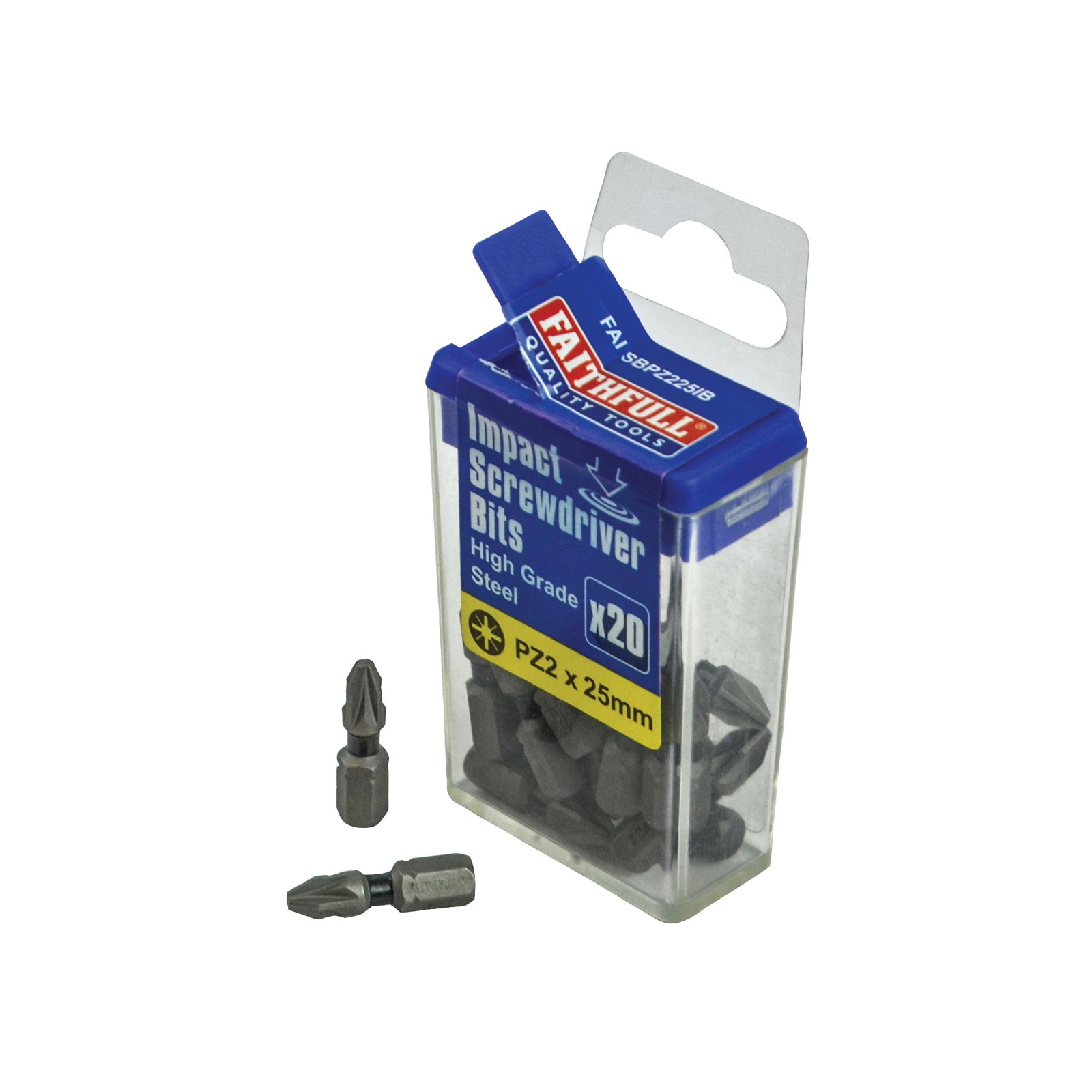 Faithfull Pozi Impact Screwdriver Bits PZ2 x 25mm (Pack 20)