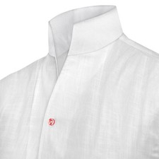 Grooms Outfit White Linen Colorful Buttons Mens Shirt High Open One Piece Collar