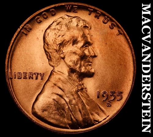 1955-S Lincoln Wheat Cent- Red- Choice Gem Brilliant Uncirculated Luster #J3654