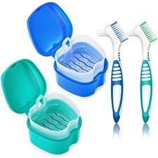 Denture Storage Case with Lid Strainer Basket 2 Retainer Cleaner Cups and 2