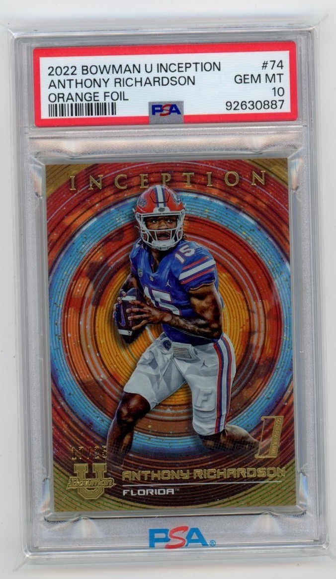 2022 Bowman U Inception #74 ANTHONY RICHARDSON Orange Foil /25 SSP PSA 10