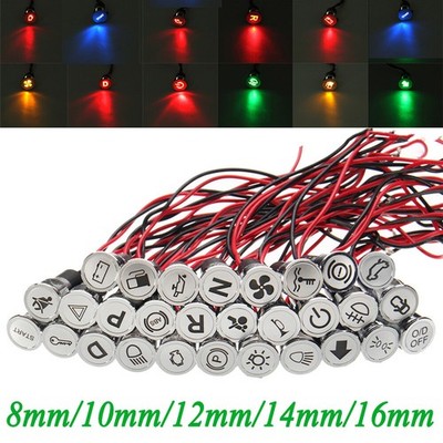 12V-36V 8/10/12/14/16mm Symbol LED Dash Panel Warning Pilot Light Turn Signal Lamp