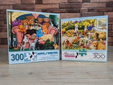 300 Pc Dog Jigsaw Puzzle Lot Buffalo Puppy Playground Bits Pieces Grandmas Chair