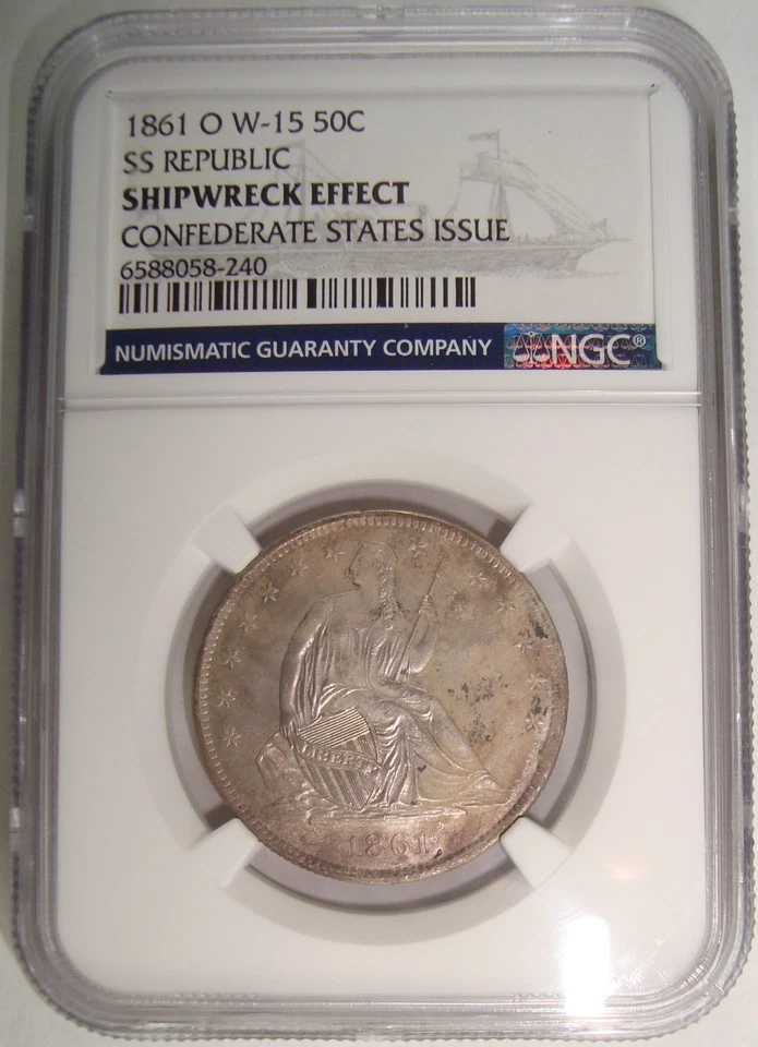 1861-O Confederate Issue Seated Liberty Half Dollar SS Republic Shipwreck  NGC - Image 3 of 4