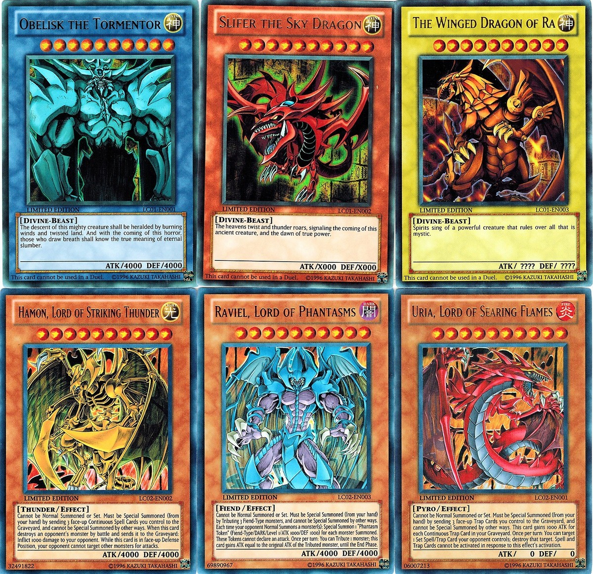 Egyptian God + Sacred Beasts Set - Obe + Slifer + Winged + Uria + Hamon +  Raviel