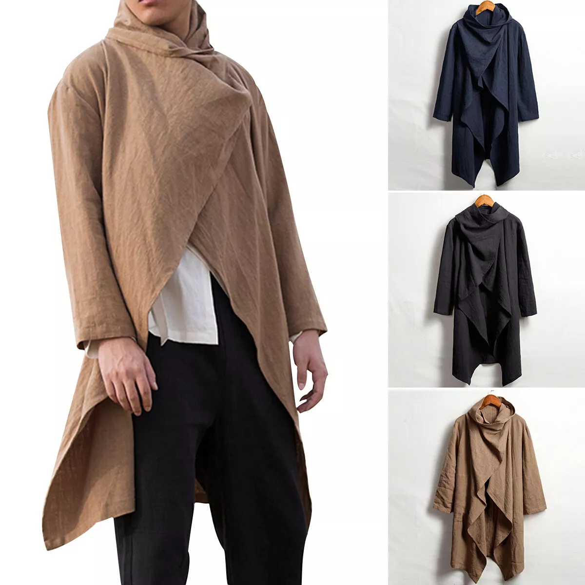 Men s Cape Poncho Long Cardigan Cloak Hipster Gothic Punk Hooded Cape Coat Tops