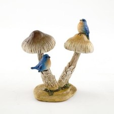 Bluebirds on Mushroom Miniature Resin Fairy Garden Bird Figure Weather Resistant