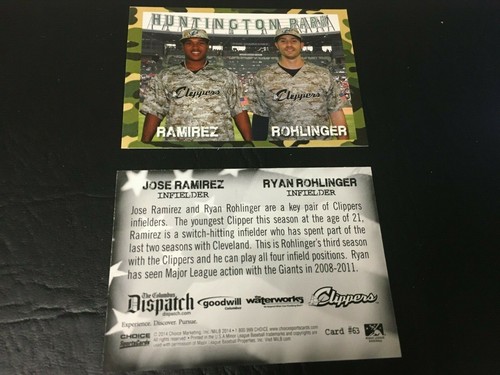 JOSE RAMIREZ ROOKIE 2014 CHOICE MILITARY CARD 63 COLUMBUS CLIPPERS 