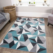 Modern Moroccan Duck Egg Blue Living Room Rugs Soft Non Shed Warm Shaggy Rug UK