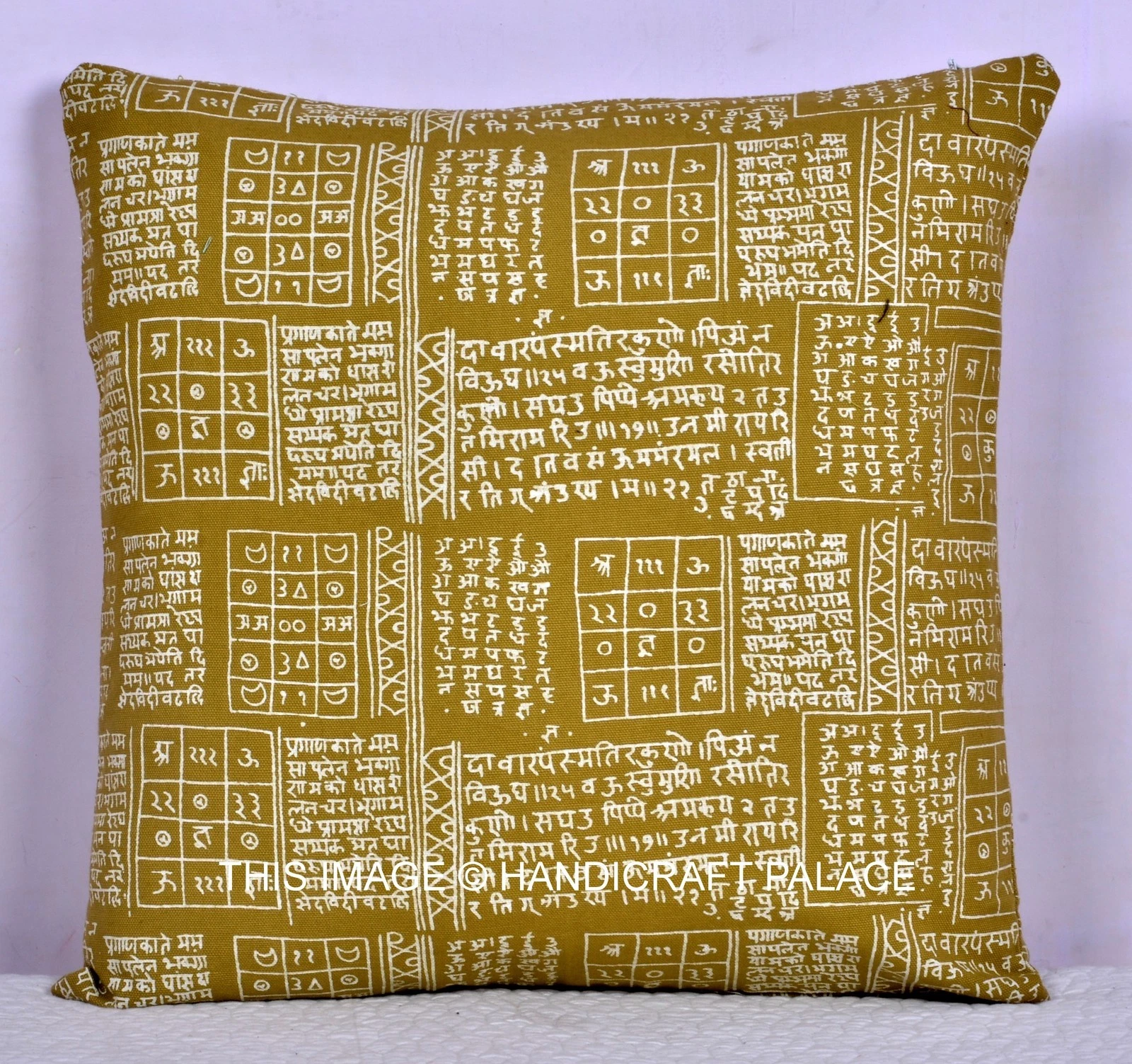 Indian Hindu Cotton Throw Sham Home Decor 16" Mantra Printed Green Cushion Cover
