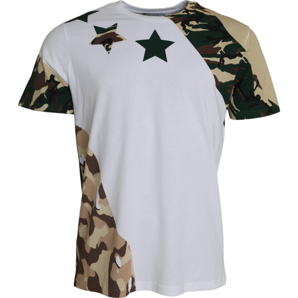 Dolce & Gabbana FTC67DG8MS6S9001 関税送料込 DOLCE & GABBANA T-shirt White Camouflage Stars Crew Neck Men