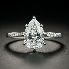 1.32 Ct White Pear CZ Vintage Art Deco Engagement Ring 925 Sterling Silver
