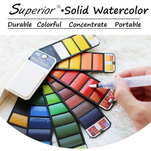 Portable Whirl Solid Watercolor Pigment Paint Set With Water brush Bright Color