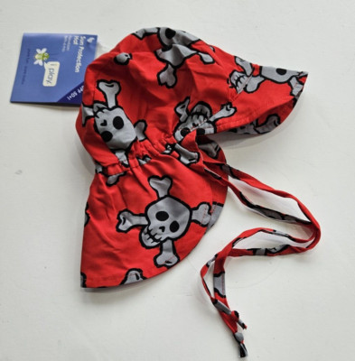 iPlay Newborn 0-6 Month Baby & Toddler Red Skull Sun Protection Tie Hat UPF 50+