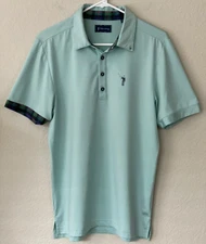 WILLIAM MURRAY Blue Green Tartan Trim Short Sleeve Polo Golf Shirt Men's S EUC