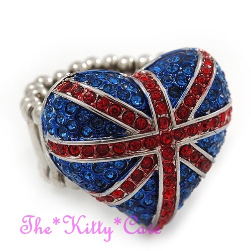 Regno Unito Britannico UK Bandiera Patriottico Cristalli Swarovski Cuore Anello - Picture 4 of 7