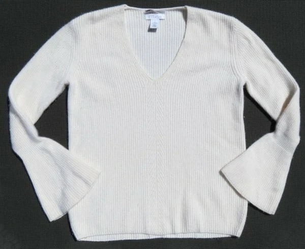 Suéter $279 NORDSTROM Signature Marfil Cachemira Grueso Acanalado Tejido Campana Slv EE. UU. L Foto 4 de 4