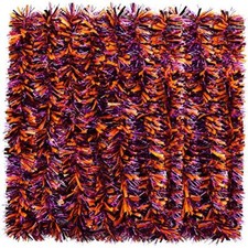Halloween Tinsel Garland Orange and Black Wide Filaments, Purple Thin Filament