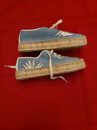 Nine West Womens Denim Cream Embroidered Beaded Espadrille Sneakers 71/2M - Picture 7 of 9