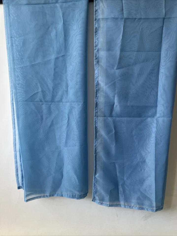 2 x Voile Curtain Panels New Shabby Chic Cottage Light Blue 59" x 72" - Image 3 of 4