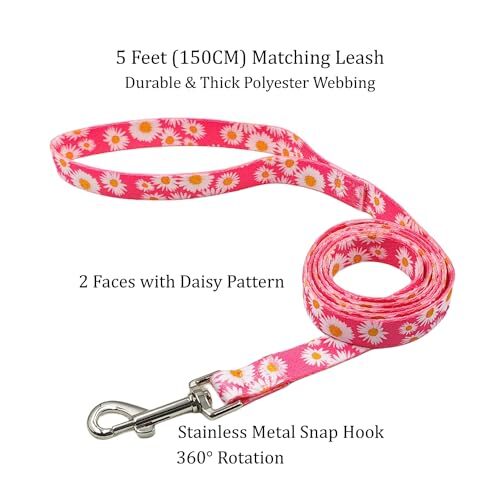 Dog Collar and Leash Set, Cute Pink Daisy Pattern, Polyester Small Daisy Pink - Bild 3 von 6