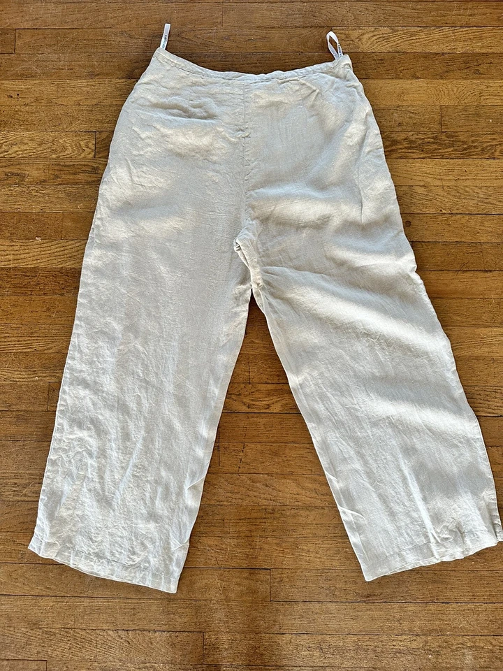 Laura Ashley Womens Trousers Size 14 100% Linen High Waist Wide Leg W/Pockets - Image 2 of 3