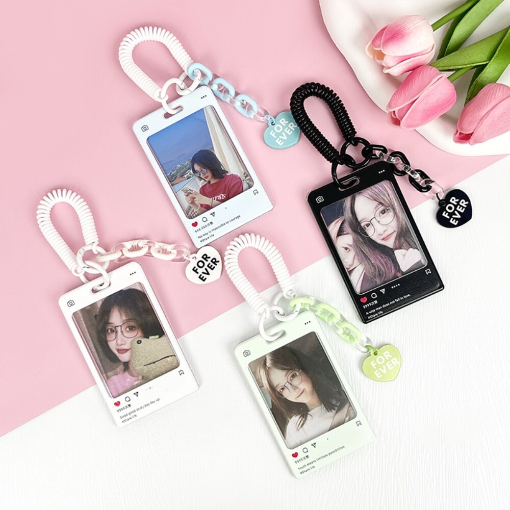Photocard Holder Keychain Kpop With Landyard Pink Cute Transparent Acrylic Card Case Sleeves K-Pop Photo Cards Protector With Heart Butterfly Charm Strap Korean ID Card Holder For Women Girls - View #9
