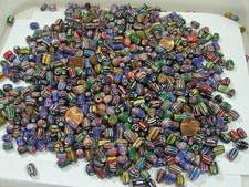 2 Pounds Assorted Colors India Handmade Oval Chevron Glass Beads Lot QPP-65