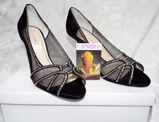 CAPARROS RHINESTONE HEEL SHOES , NWB Black Satin Mesh Faceted Gem Horoscope 10
