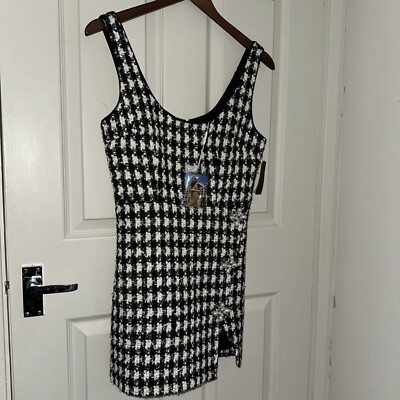 self portrait houndstooth mini dress SELF-PORTRAIT Houndstooth Double-Breasted Cotton Mini Dress
