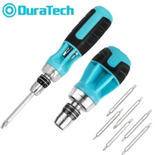 DURATECH 12-in-1 Stubby Ratcheting Screwdriver Multi-bit Short Screwdriver 4"/6"