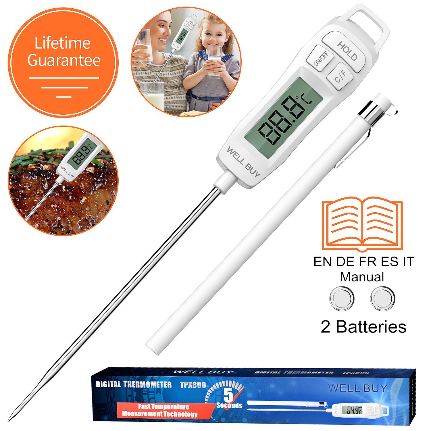 Thermomètre de cuisine LCD anti-corrosion en acier inoxydable 304