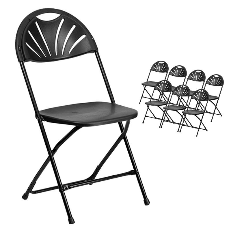 Plastic Folding Chairs Black Fan Back Outdoor 300lb Capacity Steel Frame 8 Pack