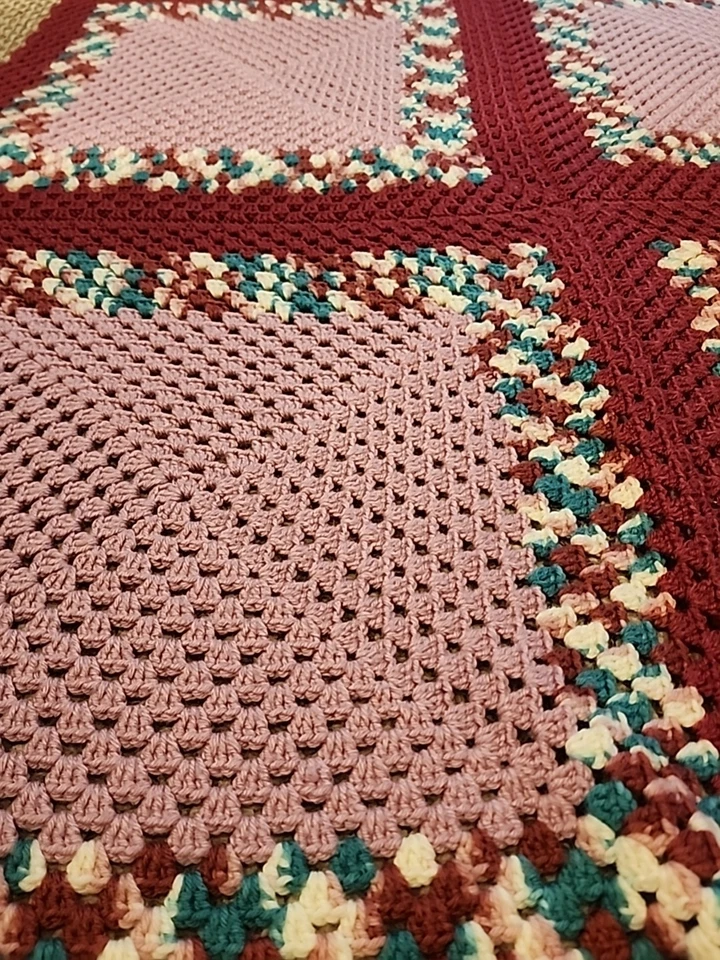 Crocheted Throw / Blanket 70in×43in Handmade Maroon Purple  Granny Square USA  - Image 2 of 4