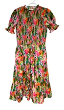 Ivy City Co. Cordelia Dress Bright Floral Elastic Smocked Puff Sleeves Size L