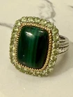 Vintage Signed EA 925 Sterling Silver Malachite Peridot Ring Size 7