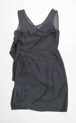 Per Una Damen grau Polyester Etuikleid Größe 16 Rundhalsausschnitt Reißverschluss - drapiert