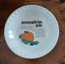 Pumpkin Pie 10" Round Ceramic Baking Dish With Recipe Thanksgiving Pre-Owned