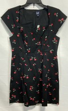 GAP Women's Black NWT Cherry Print Linen Blend Fit & Flare Mini Dress Size M