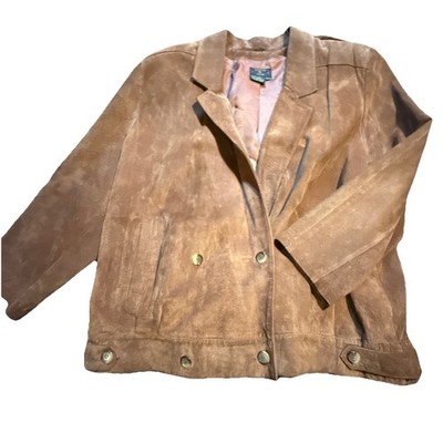 Charter Club Womens Jacket Leather Suede  100%  Plus 16W Brown Button Up