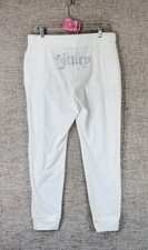 JUICY COUTURE OG Bling Velour Joggers Pants Womens L Cream Soda White EUC